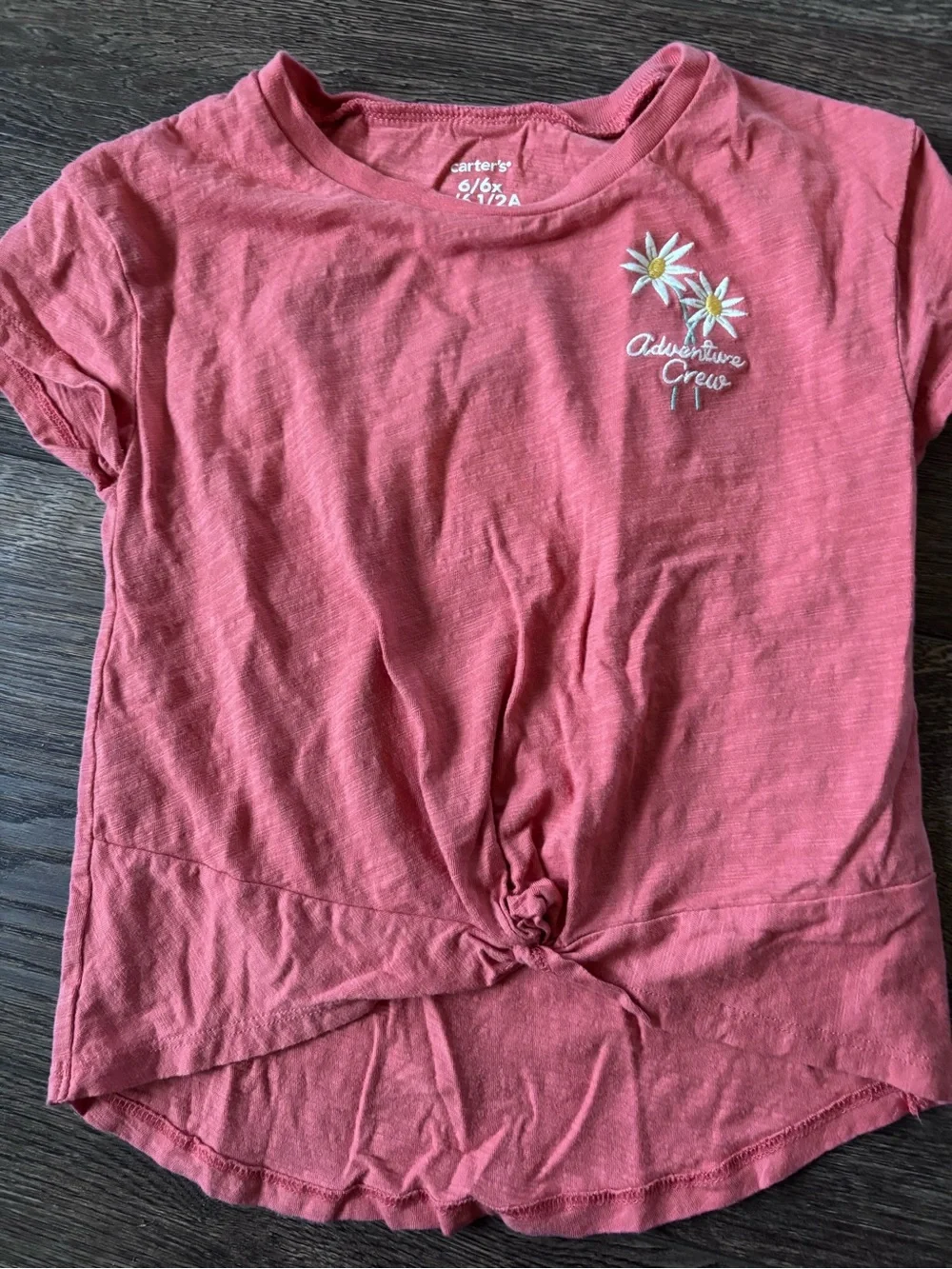 Carter's Coral Knot-Front Tee with Daisy Embroidery